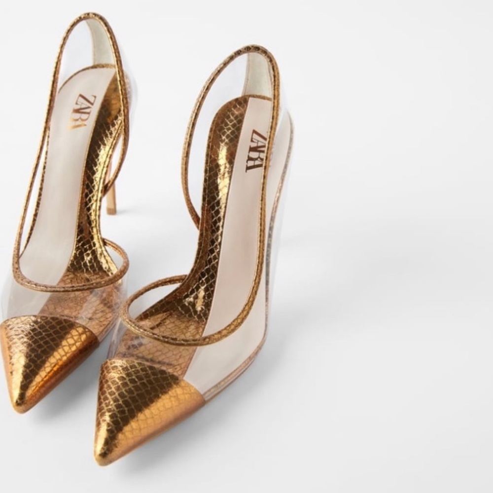 COPY - Zara vinyl clear gold shoes hells 39 9 8.5 8